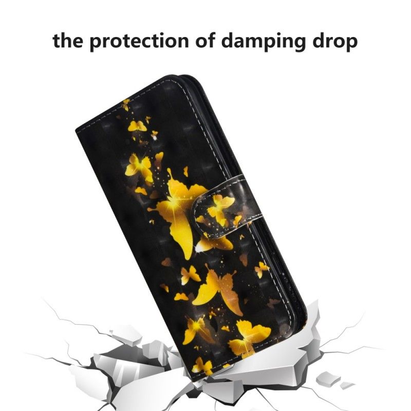 Skórzany Futerał Samsung Galaxy A80 / A90 Etui na Telefon Żółte Motyle