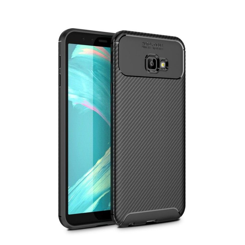 Etui Samsung Galaxy J4 Plus Czarny Elastyczna Tekstura Włókna Węglowego Etui Ochronne