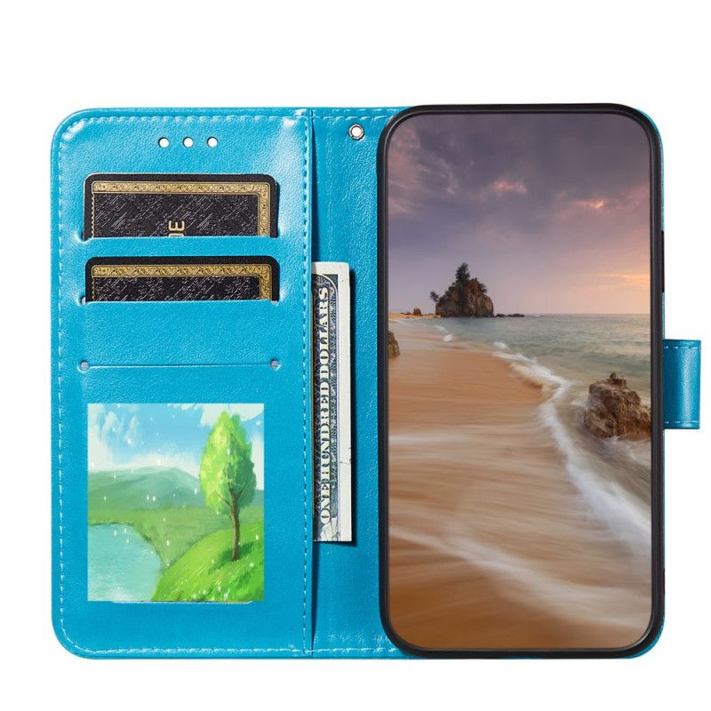 Etui Folio Samsung Galaxy S21 Plus 5G Jasnoniebieski Czerwony Nadruk Haftu Kwiatowego Etui Ochronne