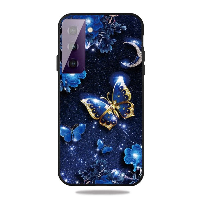 Etui Samsung Galaxy S21 Plus 5G Jasnoniebieski Ciemnoniebieski Motyl W Nocy