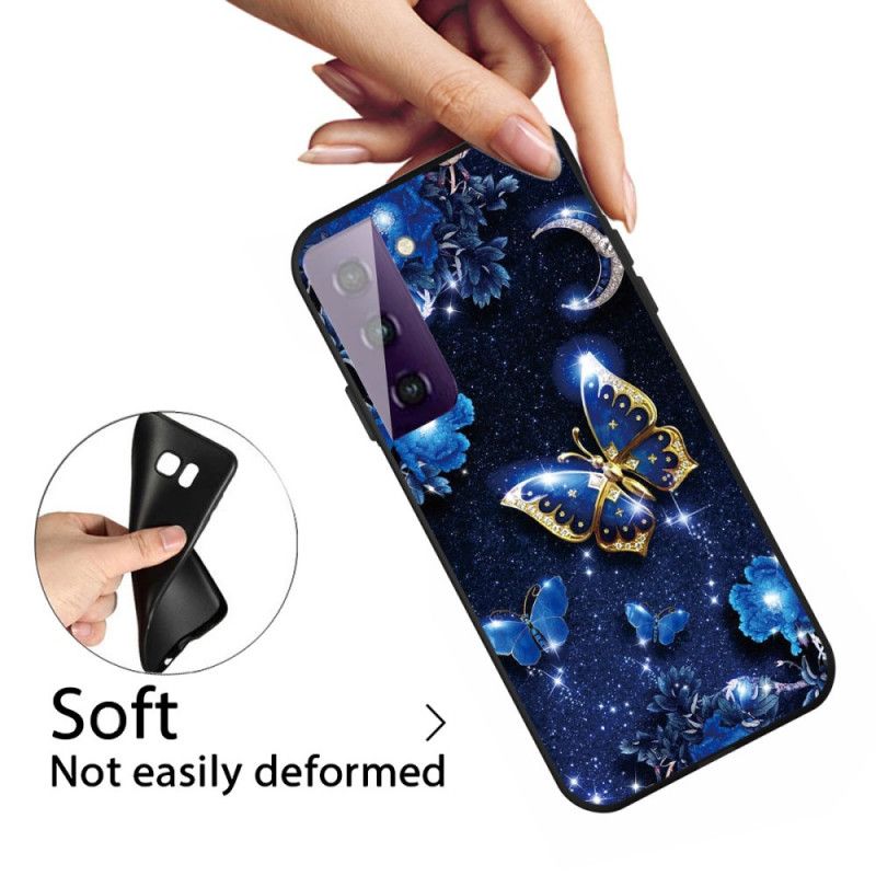 Etui Samsung Galaxy S21 Plus 5G Jasnoniebieski Ciemnoniebieski Motyl W Nocy