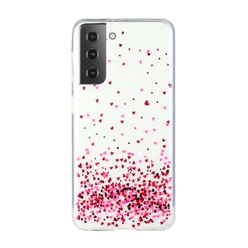 Etui Samsung Galaxy S21 Plus 5G Przezroczyste Wielokrotne Czerwone Serca Etui Ochronne