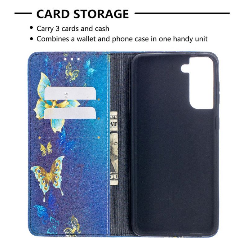 Flip Kotelot Samsung Galaxy S21 Plus 5G Etui na Telefon Kolorowe Motyle