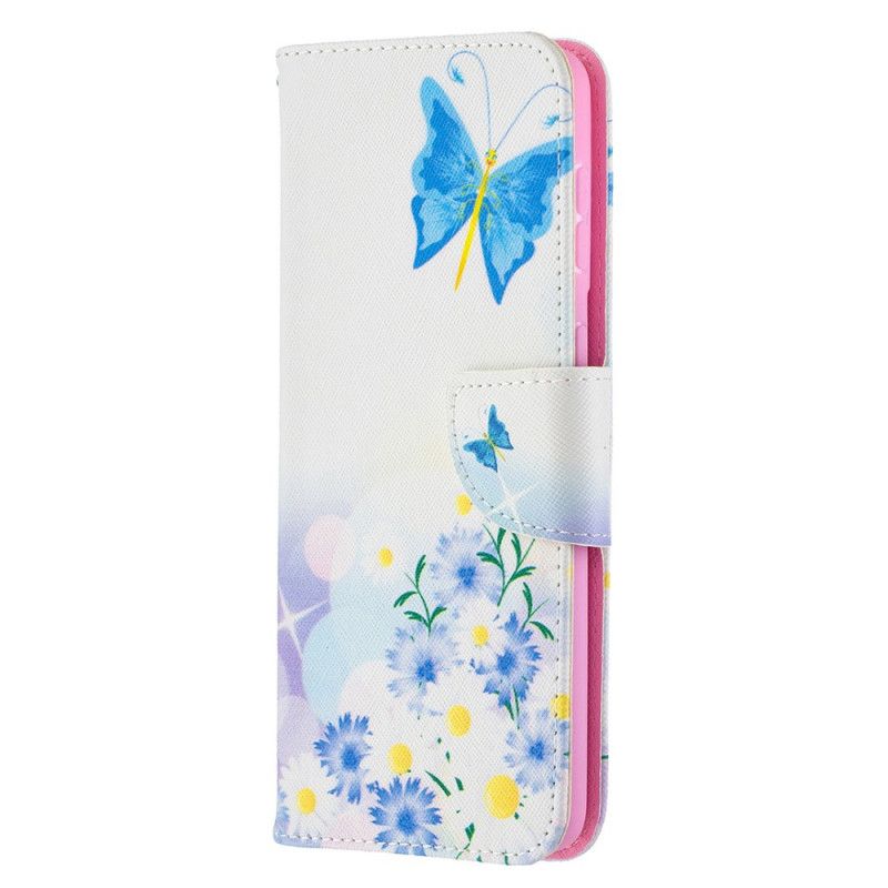 Pokrowce Samsung Galaxy S21 Plus 5G Jasnoniebieski Magenta Malowane Motyle I Kwiaty