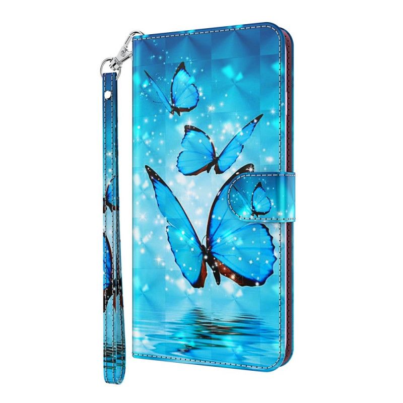 Skórzany Futerał Samsung Galaxy S21 Plus 5G Etui na Telefon Latające Niebieskie Motyle