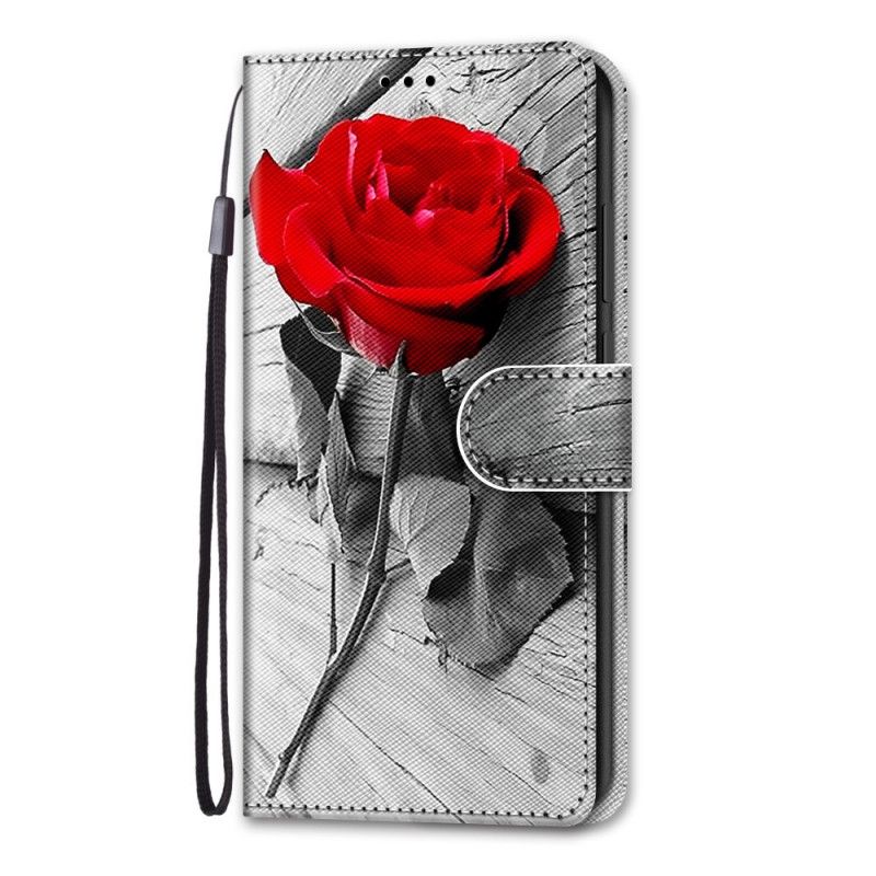 Skórzany Futerał Samsung Galaxy S21 Plus 5G Jasnoniebieski Czerwony Etui na Telefon Cudowny Kwiat