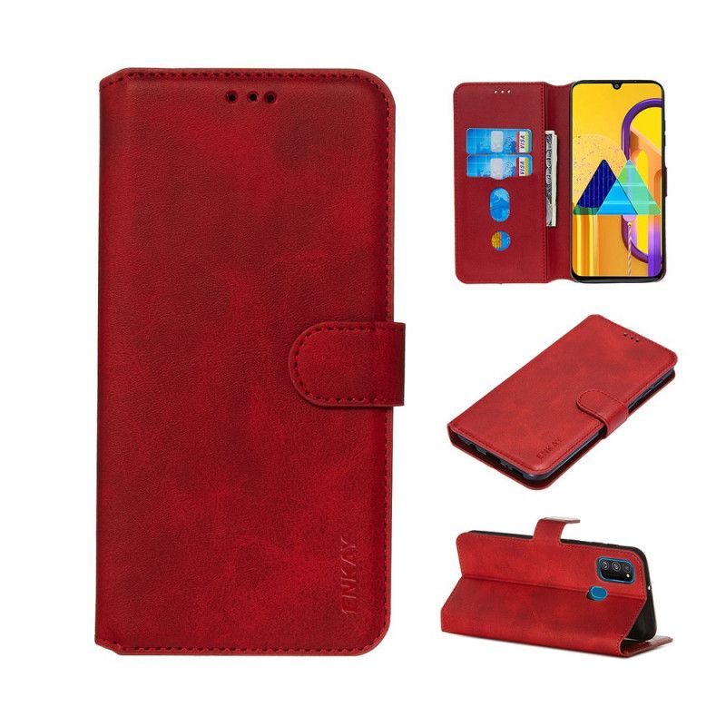 Etui Folio Samsung Galaxy M21 Czerwony Czarny Sztuczna Skóra Enkay