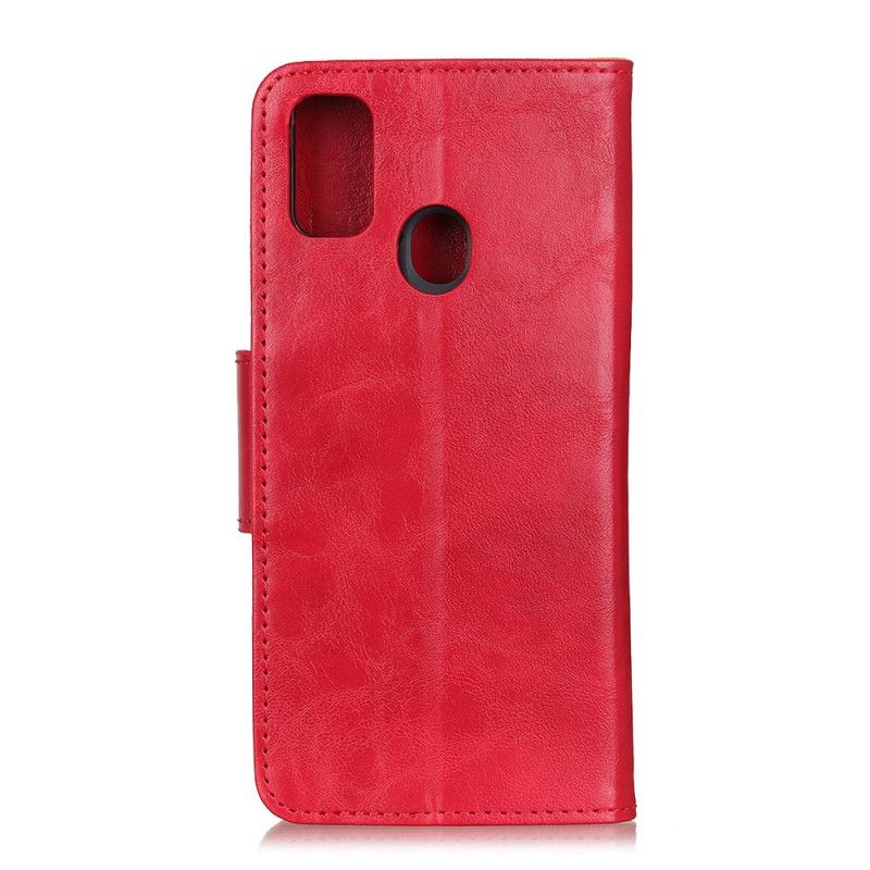 Etui Folio Samsung Galaxy M21 Czerwony Czarny Zapięcie Dwustronne Z Dwoiny Skóry Etui Ochronne