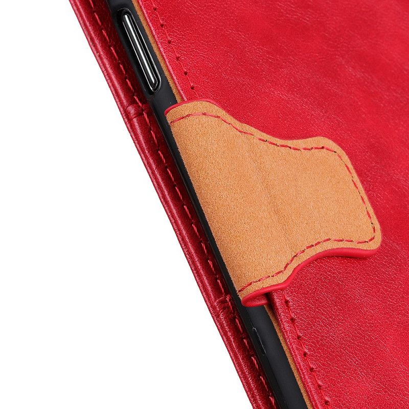 Etui Folio Samsung Galaxy M21 Czerwony Czarny Zapięcie Dwustronne Z Dwoiny Skóry Etui Ochronne