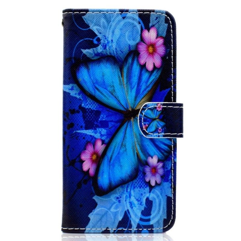 Skórzany Futerał Huawei Y5 2018 Etui na Telefon Motyl Tropikalny