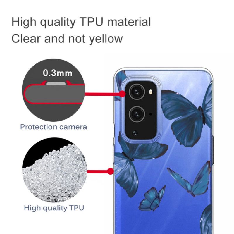 Etui OnePlus 9 Ciemnoniebieski Różowy Dzikie Motyle