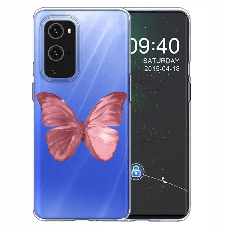 Etui OnePlus 9 Ciemnoniebieski Różowy Dzikie Motyle