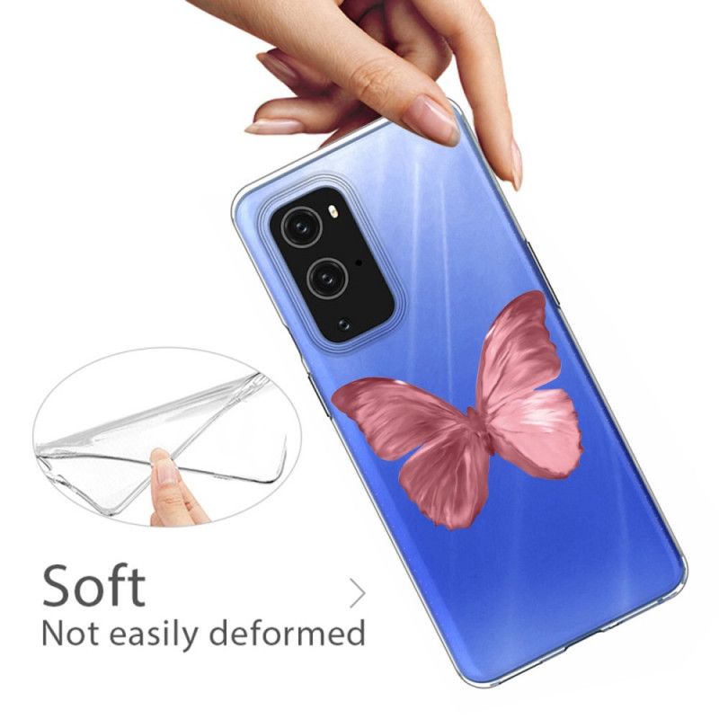 Etui OnePlus 9 Ciemnoniebieski Różowy Dzikie Motyle