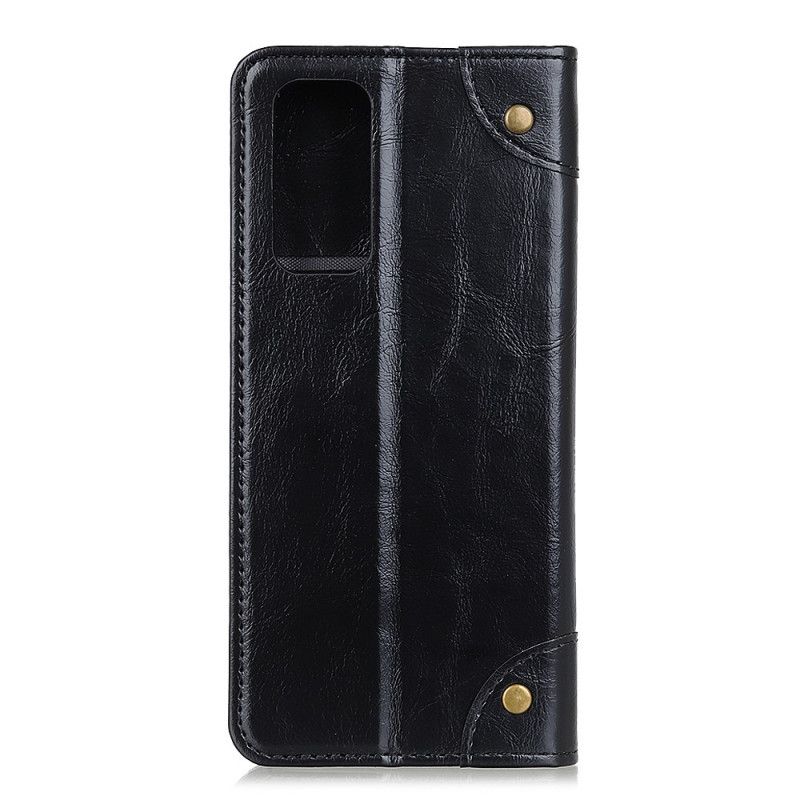 Flip Kotelot OnePlus 9 Granatowy Czarny Nity W Stylu Vintage Ze Skóry
