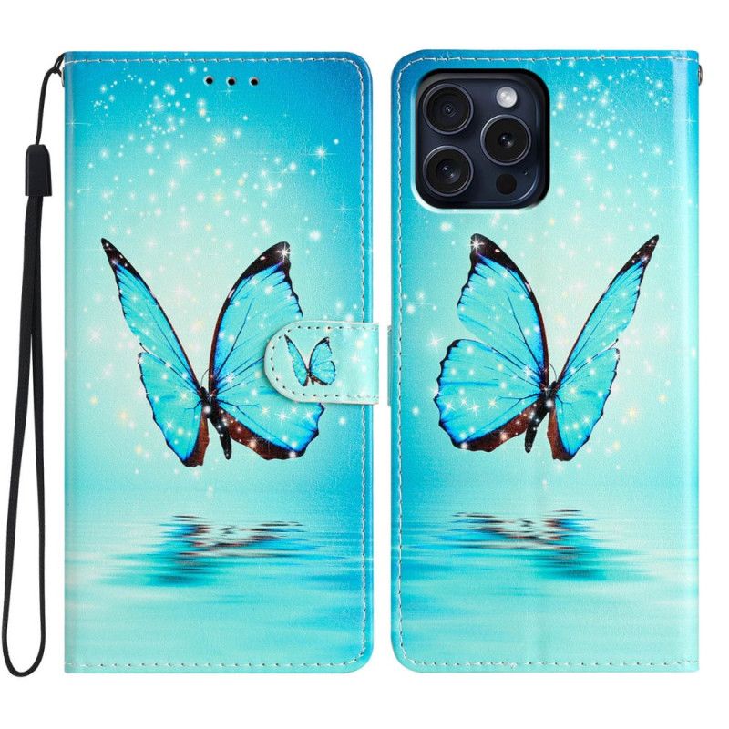 Obudowa iPhone 16 Pro Etui Na Telefon Motyl Na Wodzie Z Paskiem