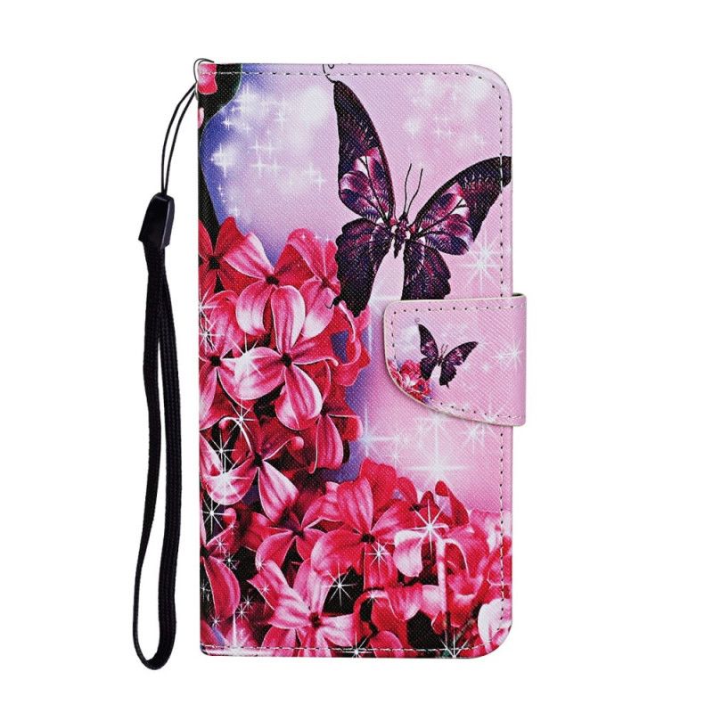 Etui Folio Samsung Galaxy M11 Różowy Magenta Stringi W Kwiatowe Motyle