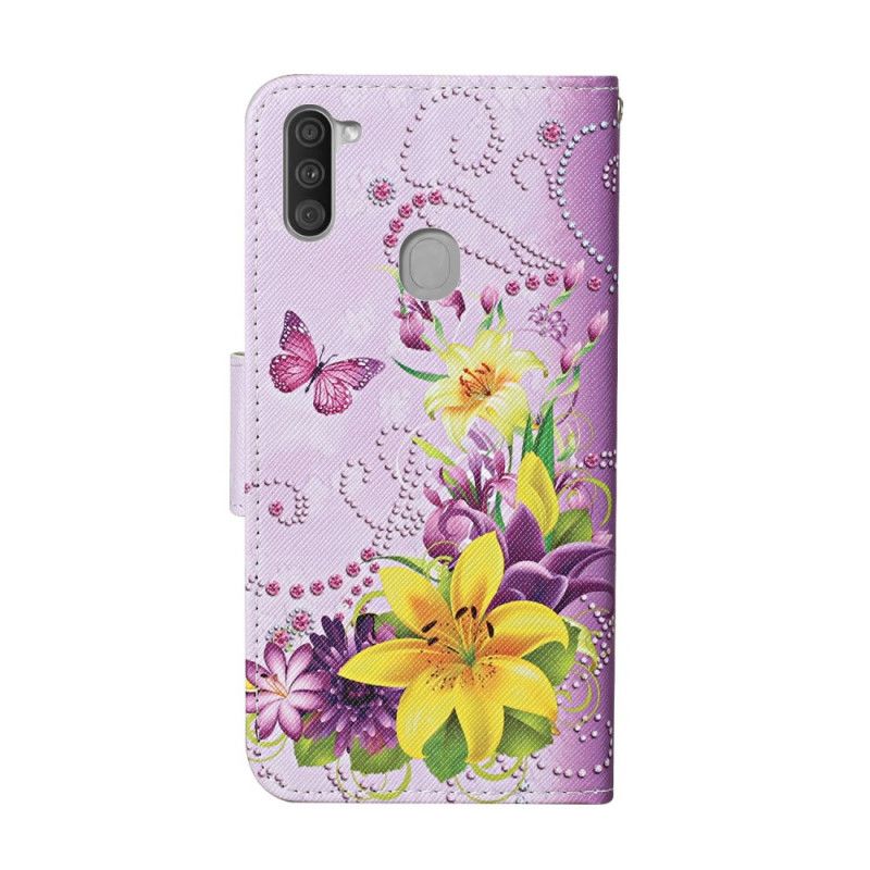 Obudowa Samsung Galaxy M11 Jasnoniebieski Magenta Mistrzowskie Kwiaty Ze Stringami