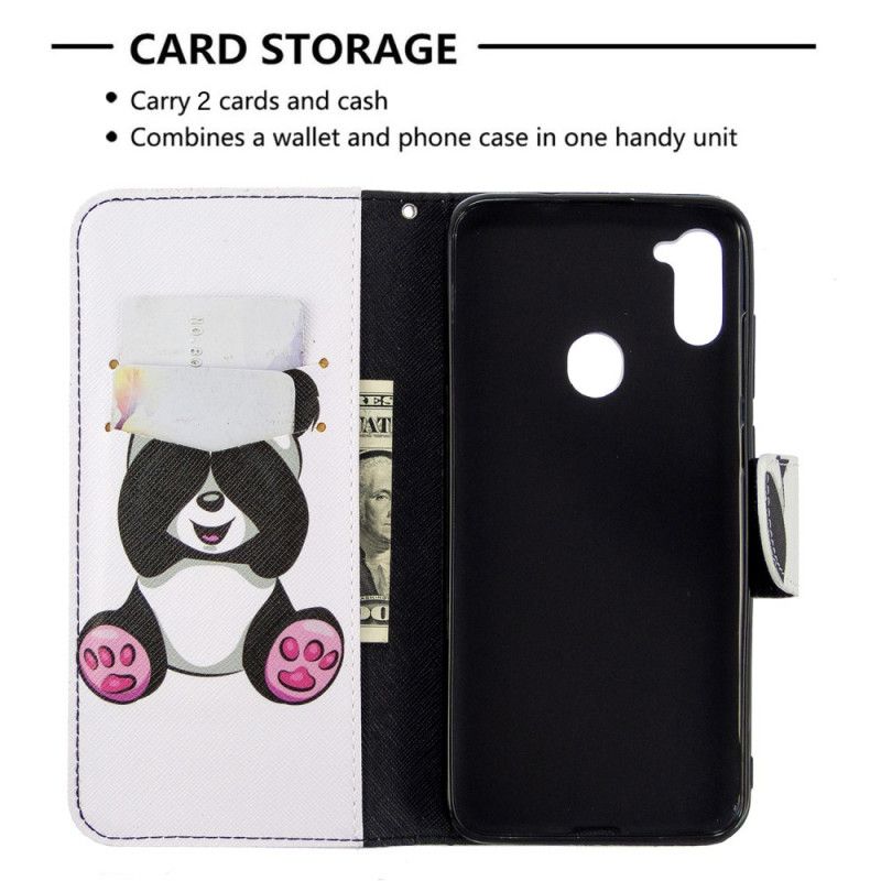 Skórzany Futerał Samsung Galaxy M11 Etui na Telefon Zabawna Panda