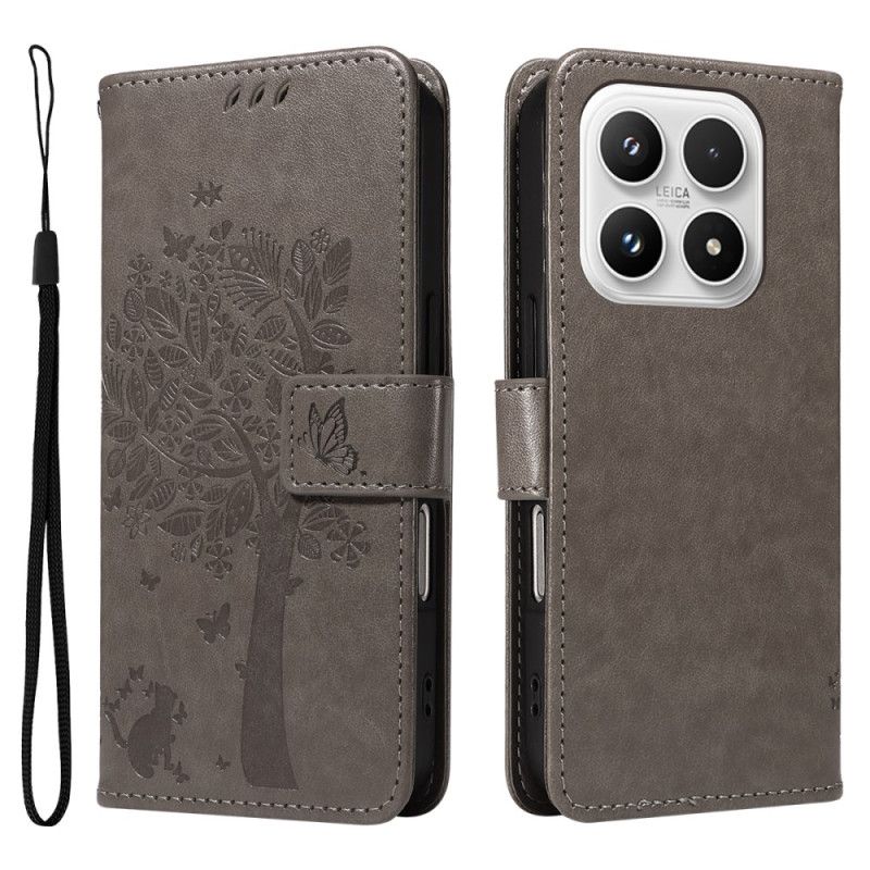 Skórzany Futerał Xiaomi 17 Etui Na Telefon Drzewko Dla Kota