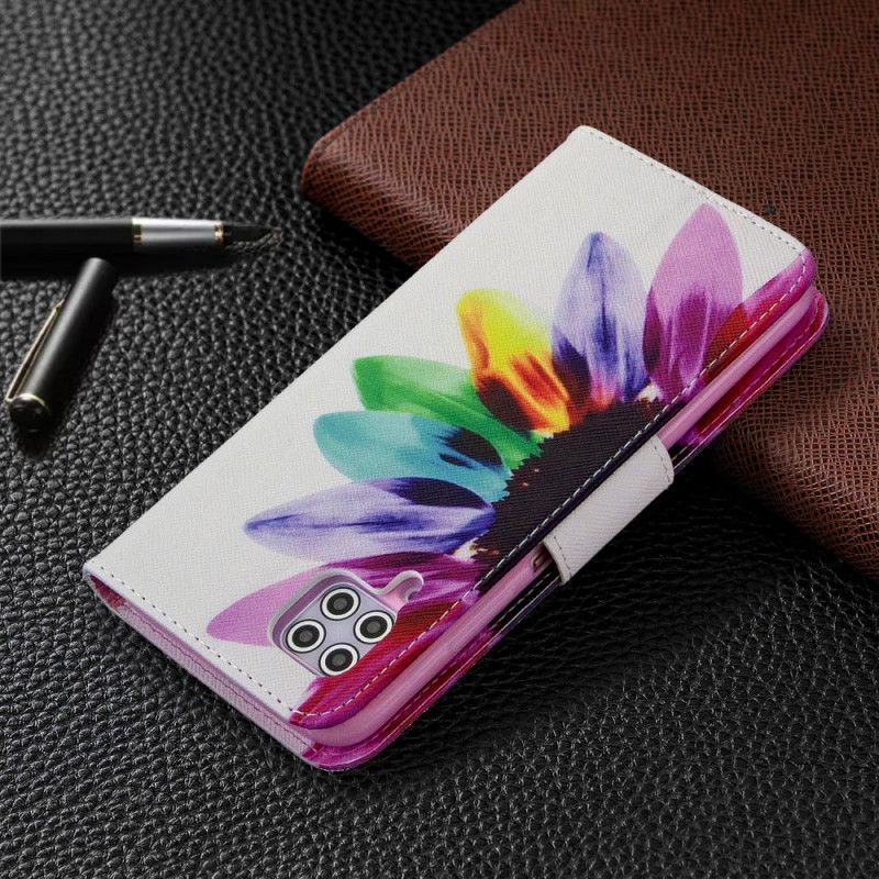 Skórzany Futerał Huawei P40 Lite Etui na Telefon Kwiat Akwareli