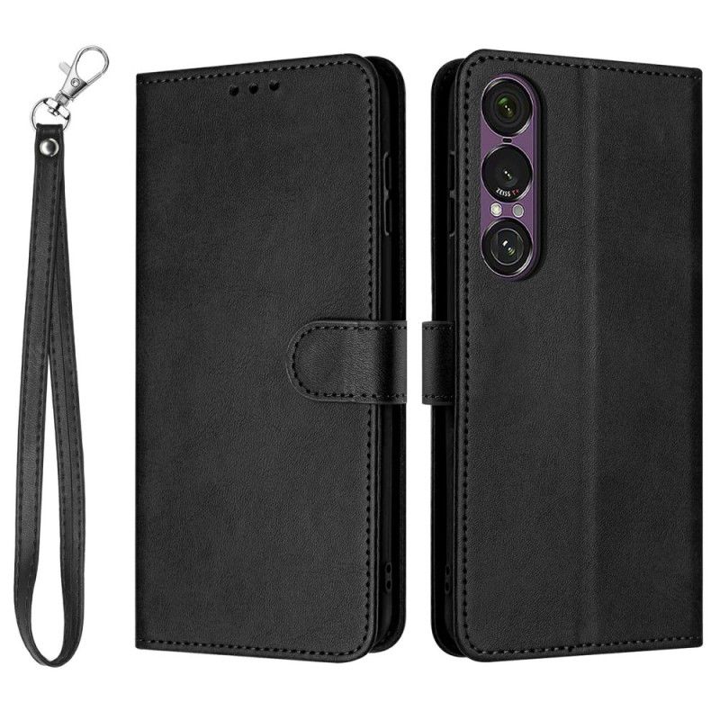 Etui Folio Do Sony Xperia 1 Vii Efekt Skóry Z Paskiem
