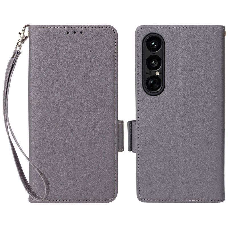 Etui Folio Do Sony Xperia 1 Vii Tekstura Liczi Z Paskiem