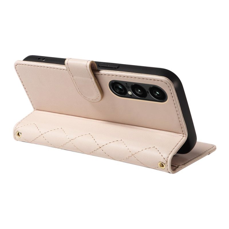 Etui Folio Sony Xperia 1 Vii Pikowana Z Paskiem I Paskiem Na Ramię Etui Ochronne