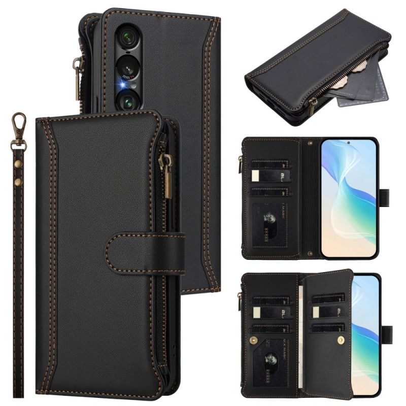 Etui Folio Sony Xperia 1 Vii Portfel Z 9 Przegródkami Na Karty I Paskiem