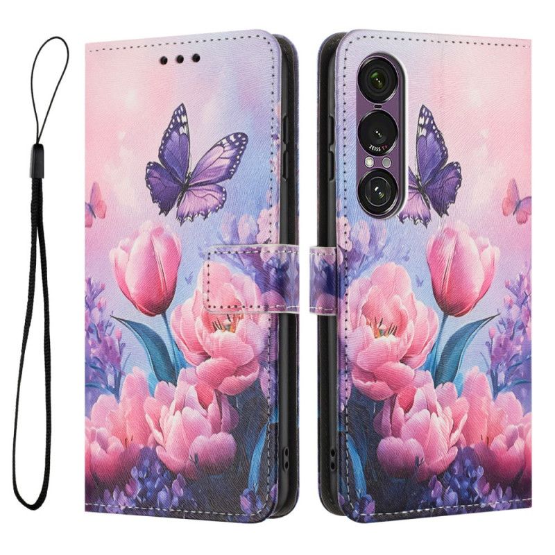 Etui Folio Sony Xperia 1 Vii Wzór Kwiatowy I Motyl