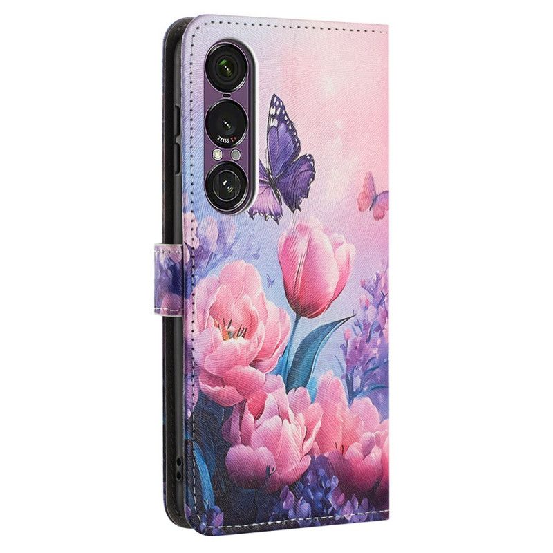 Etui Folio Sony Xperia 1 Vii Wzór Kwiatowy I Motyl