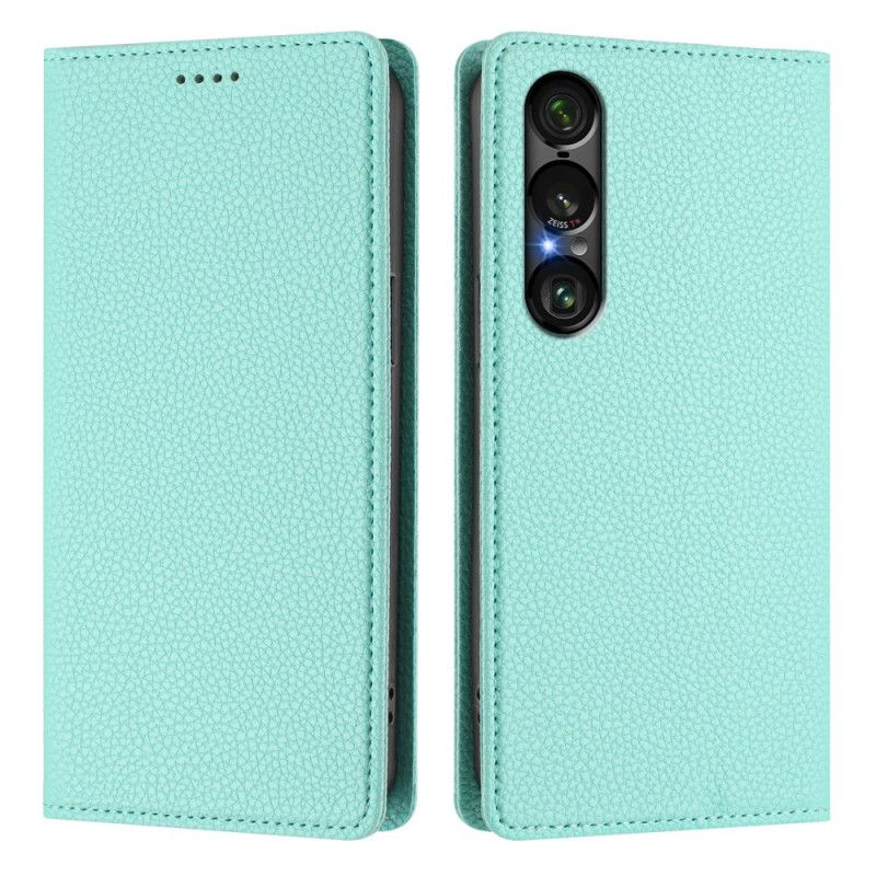 Flip Kotelot Sony Xperia 1 Vii Tekstura Skóry Liczi Z Ochroną Rfid Etui Ochronne