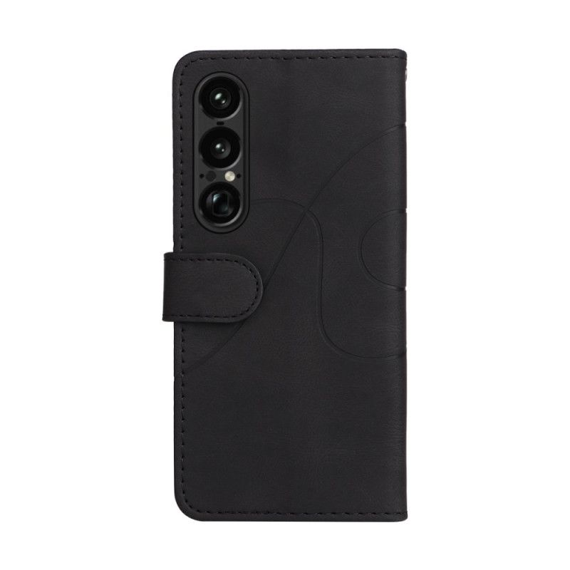 Skórzany Futerał Sony Xperia 1 Vii Etui Na Telefon Dwukolorowa Falista Linia