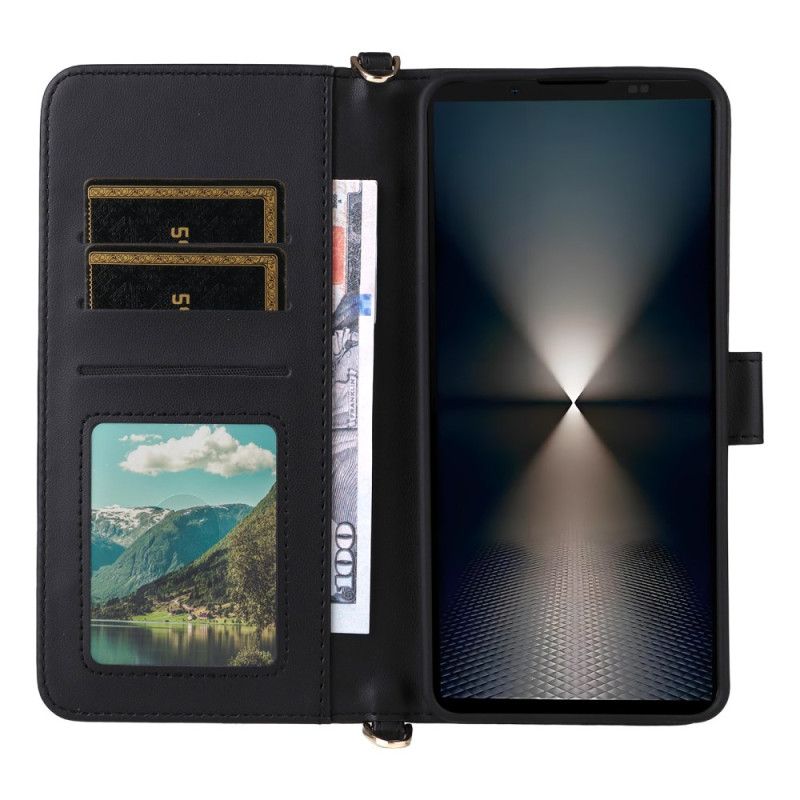 Skórzany Futerał Sony Xperia 1 Vii Etui Na Telefon Pikowana Z Paskiem I Paskiem Na Ramię