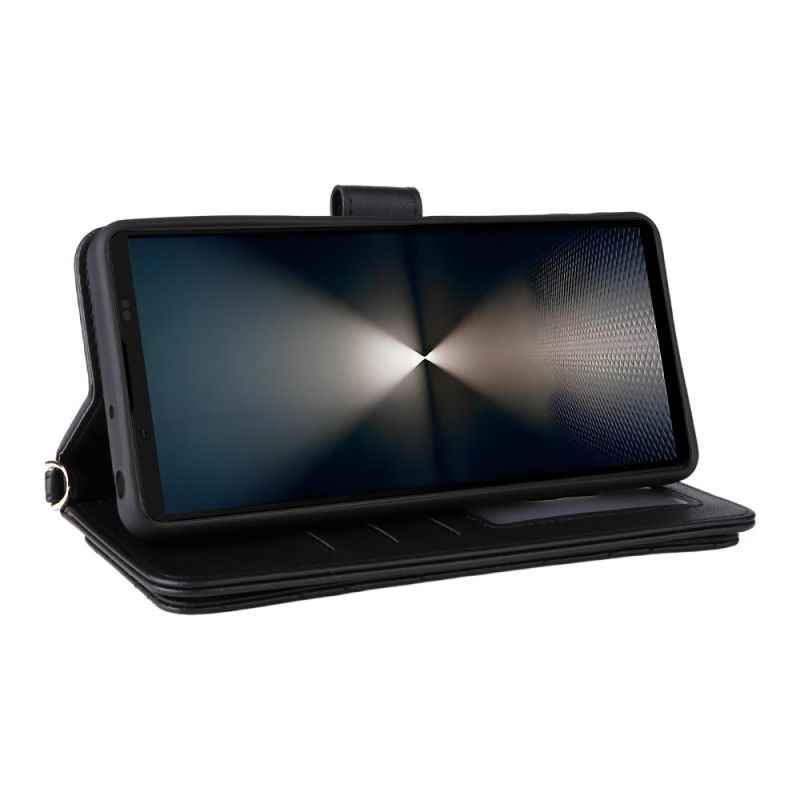 Skórzany Futerał Sony Xperia 1 Vii Etui Na Telefon Pikowana Z Paskiem I Paskiem Na Ramię