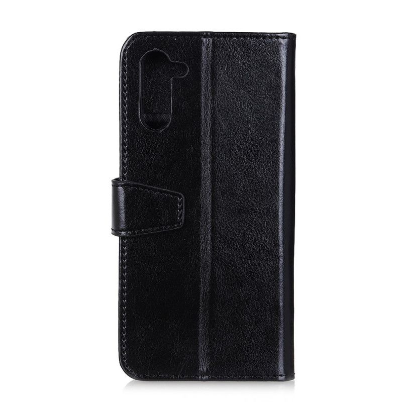 Etui Folio Realme 6 Biały Czarny Prosty Efekt Błyszczącej Skóry Etui Ochronne