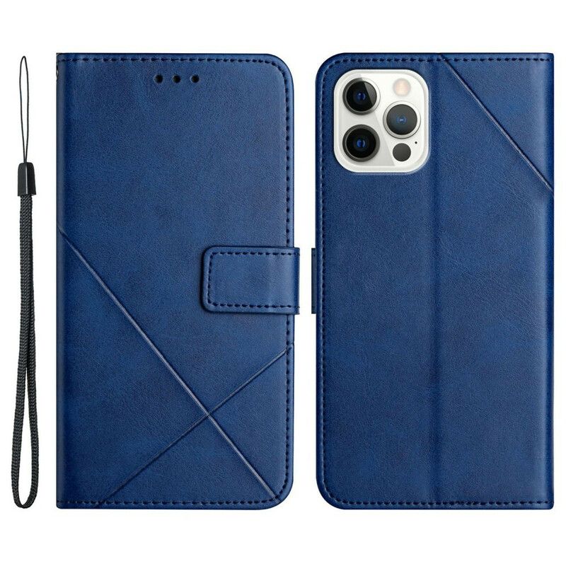 Etui Folio Iphone 13 Pro Geometryczny Skórzany Styl Na Paski