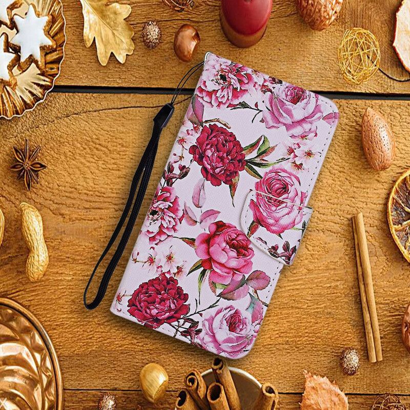 Etui Folio Iphone 13 Pro Mistrzowskie Kwiaty Z Paskiem