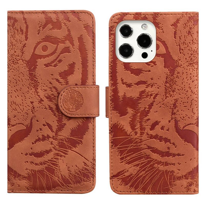 Etui Folio Iphone 13 Pro Nadruk Z Twarzą Tygrysa Etui Ochronne
