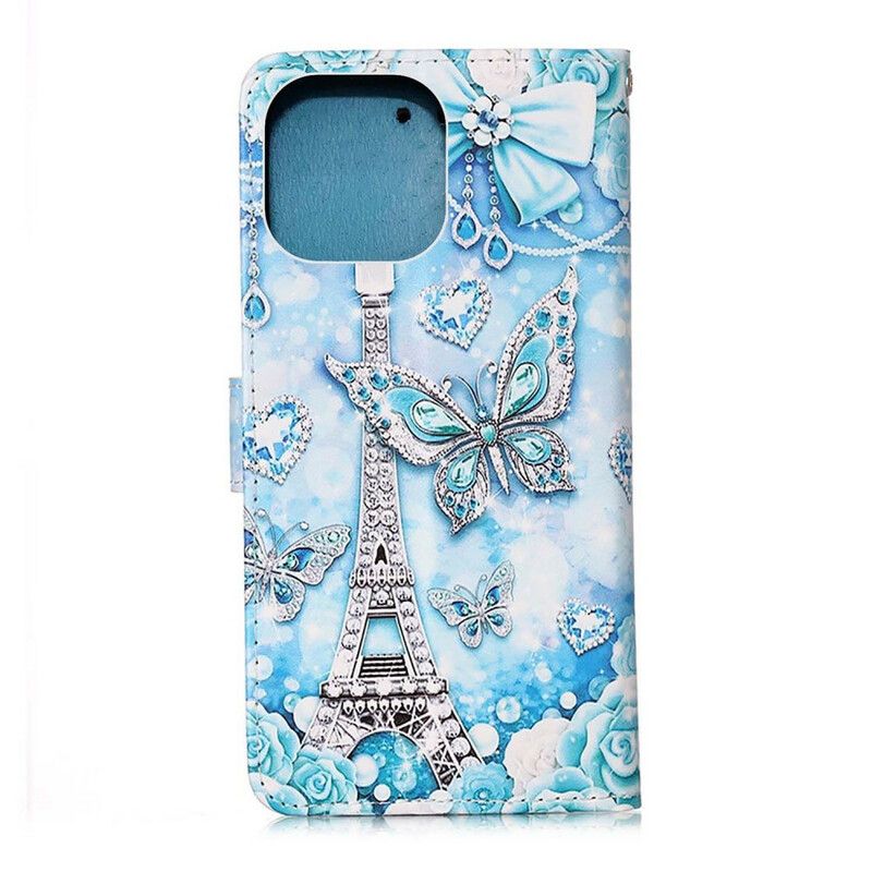 Etui Folio Iphone 13 Pro Pasek Motyli Wieży Eiffla