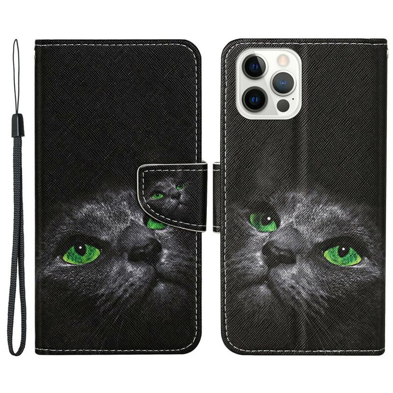 Etui Folio Iphone 13 Pro Zielone Oczy Kota Ze Smyczą