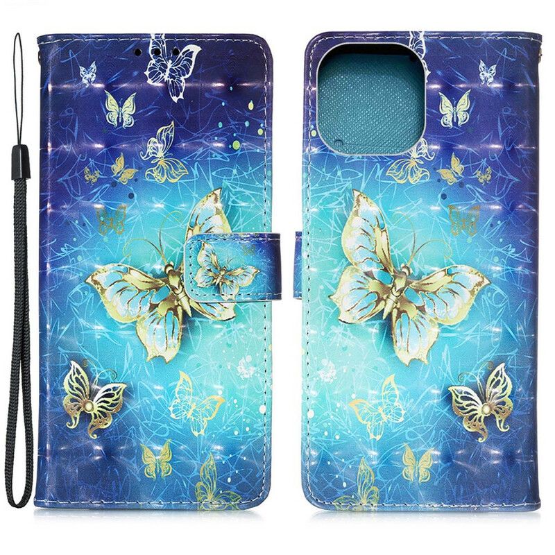 Etui Folio Iphone 13 Pro Złota Smycz Motyle