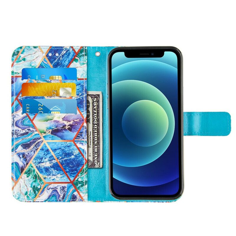 Skórzany Futerał Iphone 13 Pro Etui Na Telefon Geometryczny Marmur