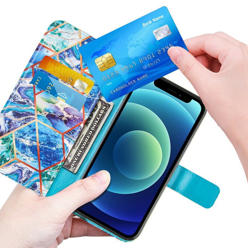 Skórzany Futerał Iphone 13 Pro Etui Na Telefon Geometryczny Marmur