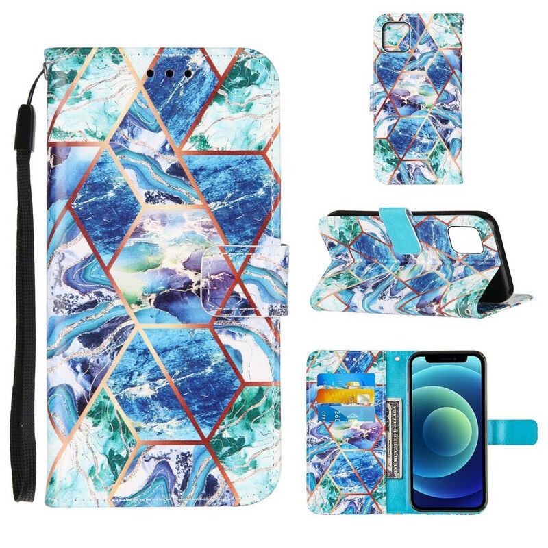 Skórzany Futerał Iphone 13 Pro Etui Na Telefon Geometryczny Marmur