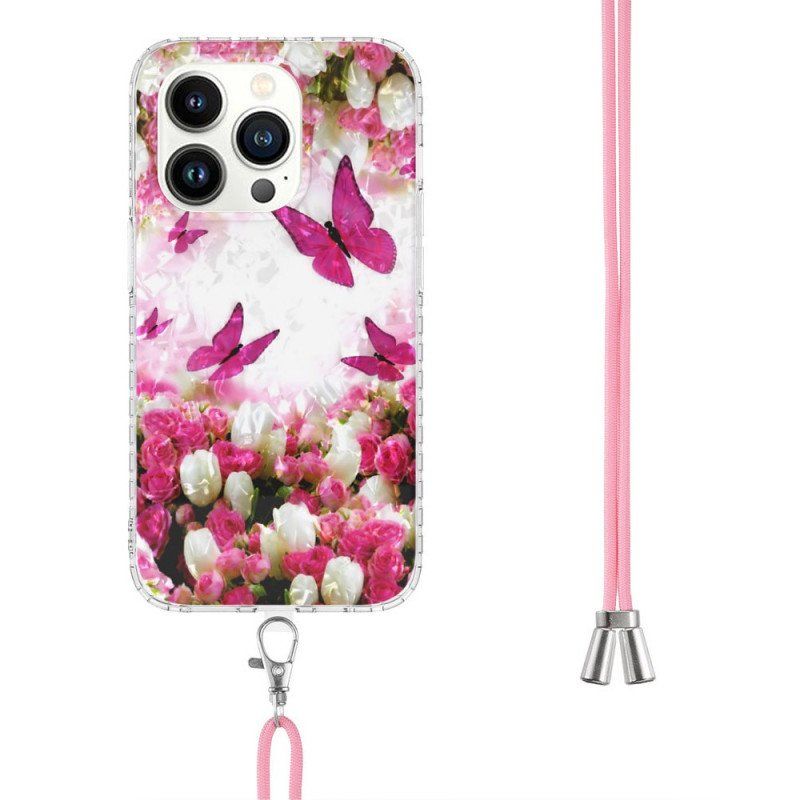 Etui do iPhone 14 Pro ze Sznurkiem Motyle W Stylu Sznurka