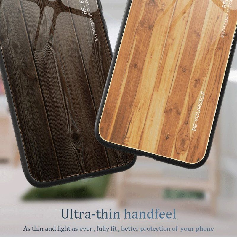 Etui do iPhone 15 Plus Konstrukcja Ze Szkła Hartowanego I Drewna