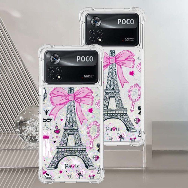 Etui do Poco X4 Pro 5G Cekiny Wieża Eiffla