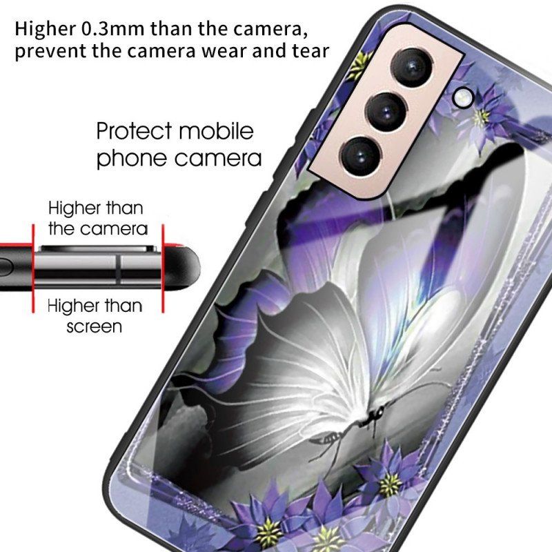 Etui do Samsung Galaxy S22 Plus 5G Fioletowe Szkło Hartowane W Kształcie Motyla