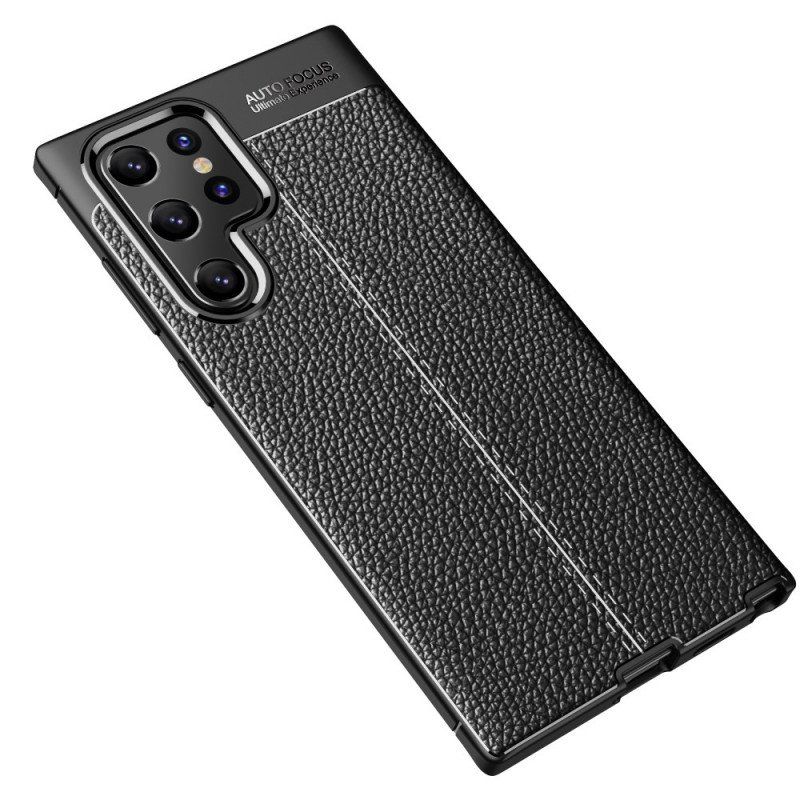 Etui do Samsung Galaxy S22 Ultra 5G Efekt Skóry Liczi Z Podwójną Linią