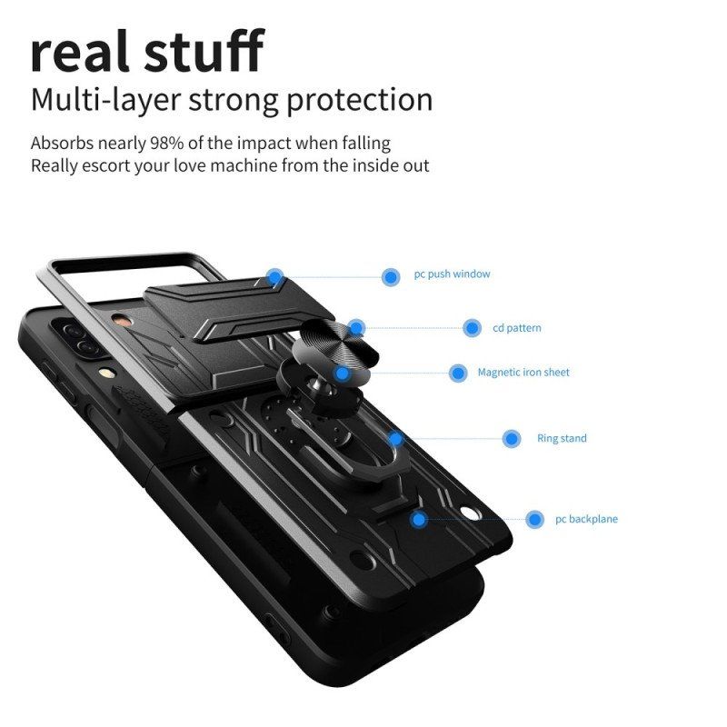 Etui do Samsung Galaxy Z Flip 4 Etui Folio Osłona Obiektywu Z Pierścieniem Podtrzymującym